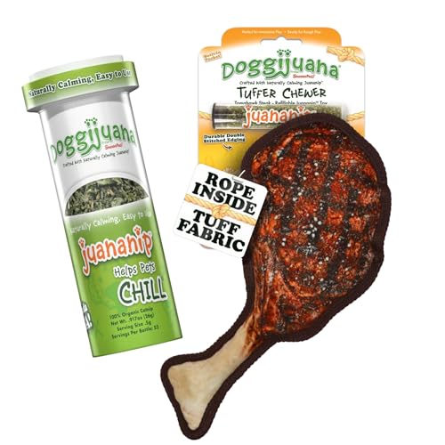 Doggijuana Doggi Duo Refillable Juananip Toy Bundle | Tomahawk & Juananip | Funny Dog Toy Plush with Catnip and Refill | Interactive Chew for Play - style: Tomahawk & Juananip