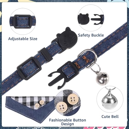 SCENEREAL Breakaway Cat Collar with Bell & Bandana, Cute Kitten Collar Suitable for Large Big Cats, Black Plaid - color: Black Plaid
