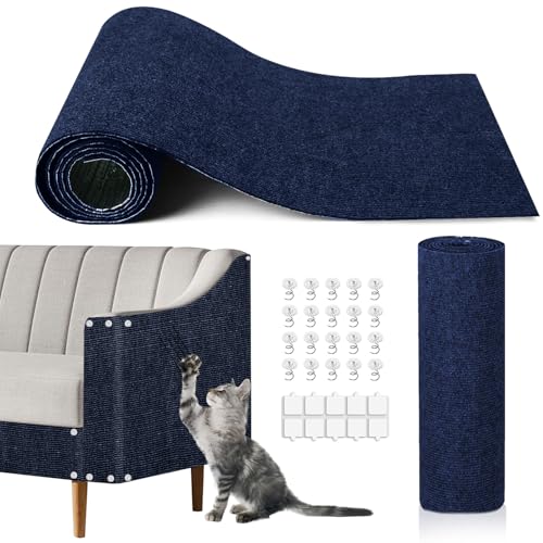 Cat Scratching Mat, 118.5"x15.9" Trimmable Self-Adhesive Cat Scratch Carpet, Couch Protector from Cats Claws, Furniture Corner Protectors for Cats, Indoor Furniture Protection for Chair (Dark Blue) - color: Dark Blue