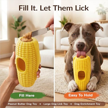 XL 3-in-1 Corn-Shaped Frozen Treat Dog Toy, No-Transfer Fill & Freeze Lick Cup, Stuffable Lick Toy & Tough Chew Toy for Aggressive Chewers, Long-Lasting Enrichment