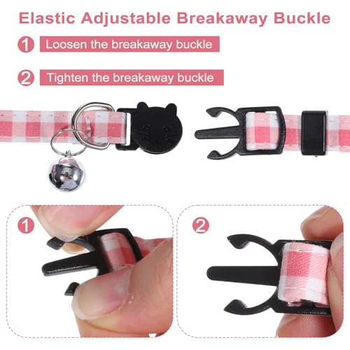3pcs Bow Tie Cat Collar with Bells, Breakaway Bowtie Plaid Cat Collar, Soft Adjustable Bow Cats Collars for Kitten Puppy and Small Pets - color: pink