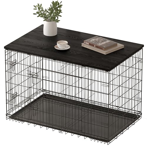 Dog Crate Topper Wood Countertop for 48 42 36 30 24 inch Dog Cage, Dog Crate Cover,Dog Kennel Topper(Crate Not Include) (Black, for 42 Inch Crate) - color: Black, size: 42.0"L x 27.6"W x 0.6"H