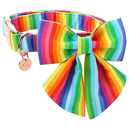 DOGWONG Summer Dog Collar with Bow tie - color: C: lgbt rainbow, size: XS