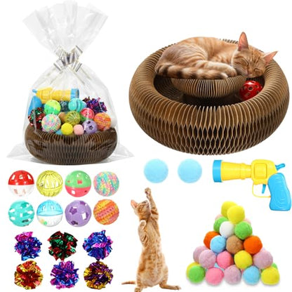 Zopeal 64 Pcs Easter Cat Toy Gift Set Magic Cat Scratcher Board Ball Launcher Gun Crinkle and Yarn and Plastic Bell Ball Kitten Toy with Bow for Pet Interactive Engaging Gift(Organ Shape) - style: Organ Shape