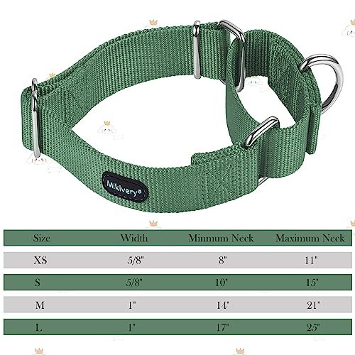 Mikivery Martingale Dog Collar Nylon Adjustable and Safety Training Metal Buckle Dogs Collars for Small Medium and Large Breed(Emerald,L) - color: Emerald, size: L
