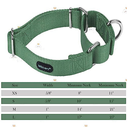 Mikivery Martingale Dog Collar Nylon Adjustable and Safety Training Metal Buckle Dogs Collars for Small Medium and Large Breed(Emerald,L) - color: Emerald, size: L