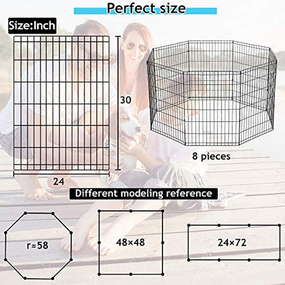 Puppy Playpen Dog Fence Pet Playpen 8 Panel Metal Portable Foldable Indoor Outdoor Pet Exercise Pen Animal Wire Yard Crate Kennel Pets Playpen for Small Medium Large Dogs - size: 30"x8 Panels