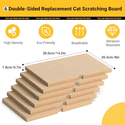 Cat Scratcher with 2 Boxes, 6 PCS Replacement Reversible Cat Scratching Board for Cat Paws, Large Cat Scratcher Cardboard Corrugated for Indoor Cats
