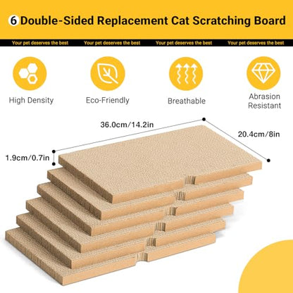 Cat Scratcher with 2 Boxes, 6 PCS Replacement Reversible Cat Scratching Board for Cat Paws, Large Cat Scratcher Cardboard Corrugated for Indoor Cats