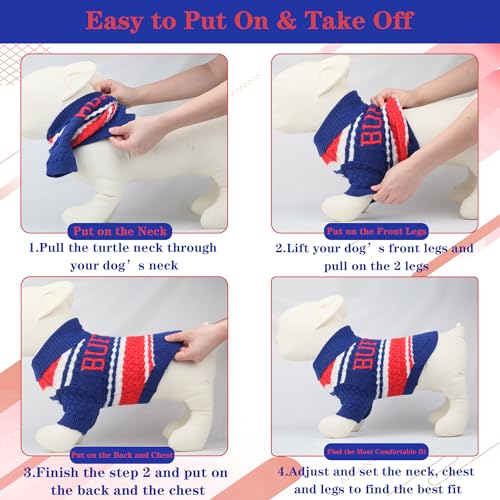 Buffalo Small Dog Sweater Football Theme Turtleneck Knit Dog Sweaters for Small Pets Warm Winter Cat Dog Clothes - color: blue&red, size: Small