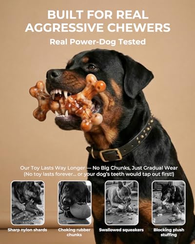 Tough Dog Toys for Aggressive Chewers: 3 Pack Dog Chew Toys, Indestructible Dog Toys for Large Dogs, Durable Heavy Duty Hard Big Toy for Super Chewer 25-90lbs, Bacon Flavor, Keep Them Busy