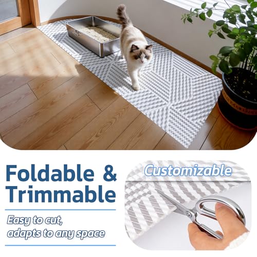 Extra Large Cat Litter Mat, 40x25 Inch Trimable & Soft Foam Pad, Leak-Proof & Non-Slip Bottom, Machine Washable, Scatter Control for Litter Box Area (Beige Geo)