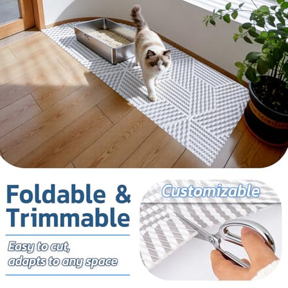 Extra Large Cat Litter Mat, 40x25 Inch Trimable & Soft Foam Pad, Leak-Proof & Non-Slip Bottom, Machine Washable, Scatter Control for Litter Box Area (Beige Geo)