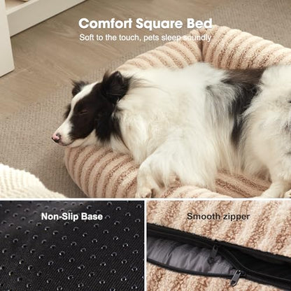 MIXJOY Dog Beds Large Sized Dogs, Washable Dog Bed with Removable Cover, Soft Rectangle Dogs Ded Fluffy Plush Faux Fur Pet Bed with Anti-Slip Bottom, 36"x27"x8", Beige - color: Beige, size: L(36"Lx27"Wx8"Th)