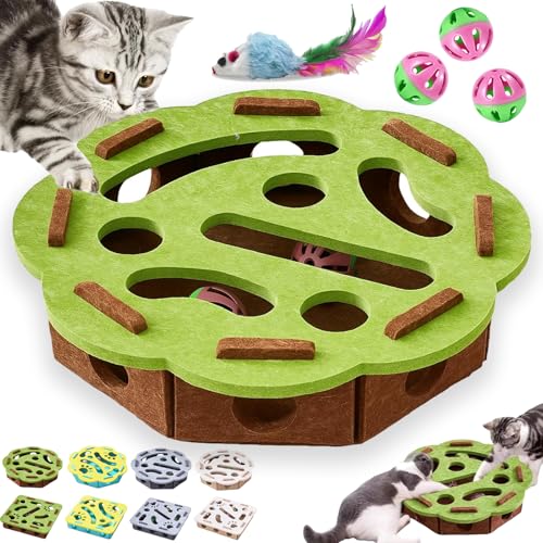 GDSAFS Cat Nail File Enrichment Box, Cat Scratch Puzzle Enrichment Box, Interactive Felt Cats Puzzle Toy with Bell, Bite & Scratch Resistant, for Indoor Cats Scratching Hunting Mental (Green-B) - color: Green-B