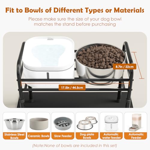 ADENGL Raised Dog Bowl Stand for XLarge & Large Dogs,Table Steel Frame Elevated Dog Bowls Stand with Mat,Non-Slip No Spill,Adjusts to 4 Heights 8.7-13.4", Holds 6-8.7" Diameter Bowl(Bowl Not Included) - color: Black (Bowls Not Included), size: Height:8.7"