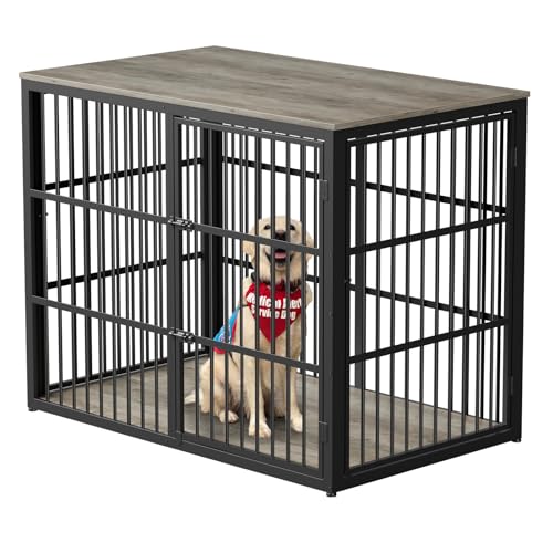 Lyromix 48'' XXL Dog Crate Furniture with 3 Doors, Wooden Crate End Table Heavy Duty Indoor Combination Cage for Medium to Large Dogs, Multiple Units Can be Combined, Grey - color: Ancient gray, size: XXL(47.24''×29.13''×37.6'')