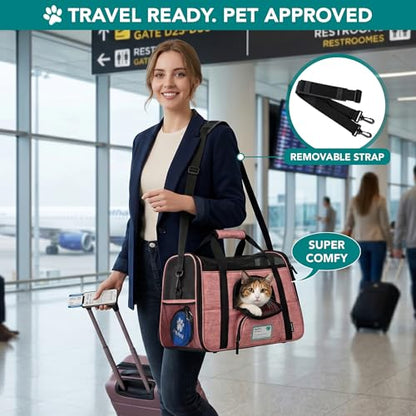 PetAmi Airline Approved Pet Carrier for Cats & Small Dogs, Soft Sided TSA Travel Carrier Bag with Sherpa Bed, Breathable Mesh Ventilation, Collapsible Bowl, Up to 18 lbs, Small Heather White Red - color: Light Red, size: Small - 17"L x 10.2"W x 11.2"H