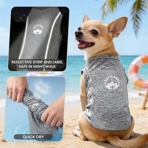 PETCARE Sun Protection Dog Shirts for Small Dogs Quick Dry Soft Stretchy Dog T-Shirts with Reflective Label Tank Top Sleeveless Vest Pet Clothes, Athletic Fabric, Grey, S (Chest 15" Length 11.8") - color: Grey, size: S ( Suggest 5-8 lbs)