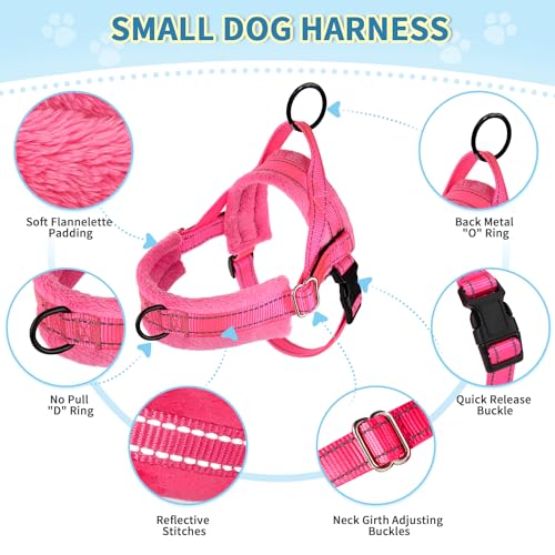 Lukovee No Pull Dog Harness and Leash Set, Soft Padded Small Dog Harness, Neck & Chest Adjustable Reflective Vest Puppy Harness with 4ft Lightweight Anti-Twist Dog Leash for Small Dogs (XXS, Pink) - color: B-pink, size: XXS ( Chest 11.5'' ~ 15'')