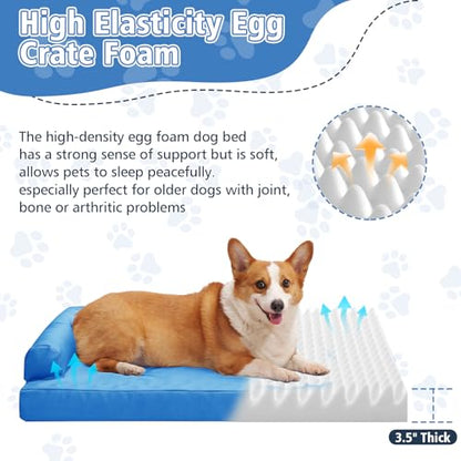 Chew Proof Dog Bed - Orthopedic Memory Foam Dog Bed, Waterproof Washable Cover with Non-Slip Bottom & Indestructible Pet Sofa for Medium Large Dogs, 30" x 20" Blue