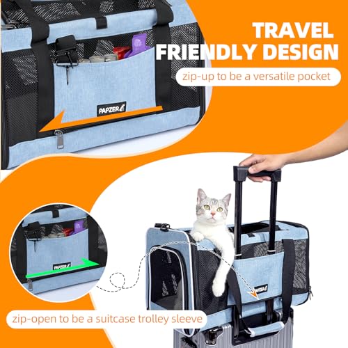 Cat Carrier Soft-Sided Travel Bag for Medium to Large Cats Over 15lbs, Small Dog Carrier Crate Top Entry Breathable Mesh Puppy 12 Pounds, Pet Rabbit Carrying Cage Kennel Collapsible Blue - color: Blue