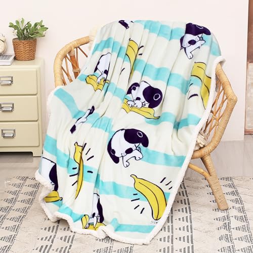 Catalonia Banana Dog Print Sherpa Fleece Throw Blanket, Soft Mink Plush Couch Blanket, Fuzzy Fluffy Comfy Warm Throws, Comfort Caring Gift, 50x60 inches - color: Banana Dog White, size: 50"x60"