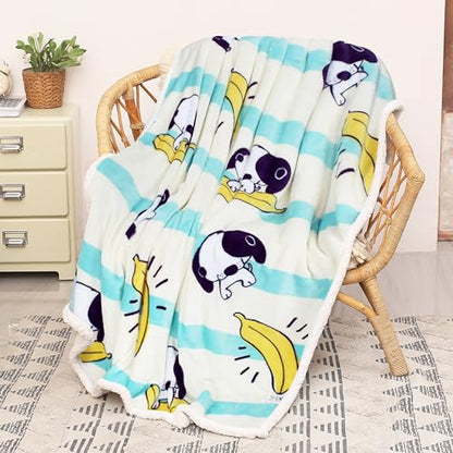 Catalonia Banana Dog Print Sherpa Fleece Throw Blanket, Soft Mink Plush Couch Blanket, Fuzzy Fluffy Comfy Warm Throws, Comfort Caring Gift, 50x60 inches - color: Banana Dog White, size: 50"x60"