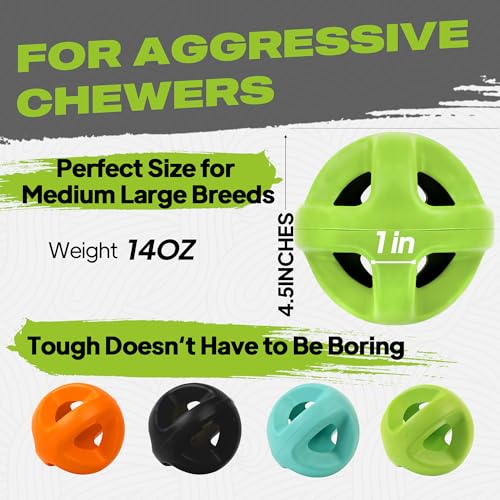 Fida Natural Rubber Dog Balls for Aggressive Chewers, Durable Dog Chew Toys for Large Dogs, Interactive Fetch & Tug of War Toys for Medium Large Breed Non-Toxic Dish Washable,4.5 * 4.5" - color: Meadow Green