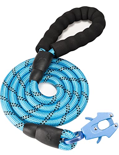 GEIT 2/4/5/6FT Dog Leash, Heavy Duty Rope Leashes, Reflective Nylon Pet Lead with Aluminum Quick Release/Locking Tactical Frog Clip for Small Medium and Large Dogs, Blue, 1/2 inch - color: Blue, size: 1/2'' x 4 FT (18~120 lbs.)