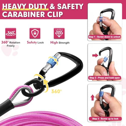 10FT Dog Tie Out Cable - 1000LBS Strength, Heavy Duty Yard Leads with Spring & Swivel Hook, Dog Line Tether for Small/Large Dogs - color: Pink Mauve, size: 10FT