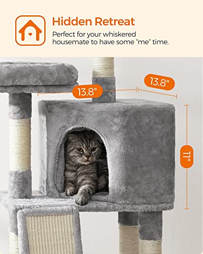 Feandrea Cat Tree, 45.3-Inch Cat Tower, Plush Condo with Scratching Post, Ramp, Perch, Spacious Cave, for Small Space, Light Gray UPCT141W01 - color: Light Gray