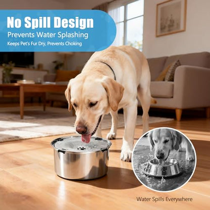 SCHITEC No Spill Dog Water Bowl for Large Dogs, 5.6L / 1.5 Gallon Stainless Steel Splash-Proof Slow Drinking Pet Dish with Floating Disk & Non-Slip Base, Mess-Free Design for Home or Travel-Light Gray - color: Light Gray