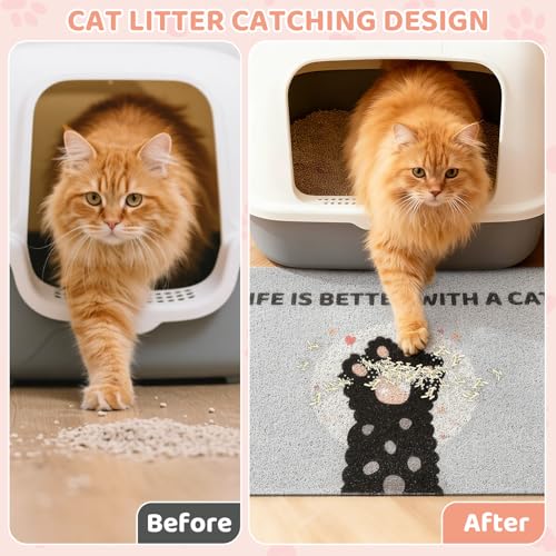 Cat Litter Mat 23.3"x15.4" - Waterproof Non-Slip Litter Box Mat, Easy Clean Washable Litter Catcher with Cute Paw Design for Indoor Cats