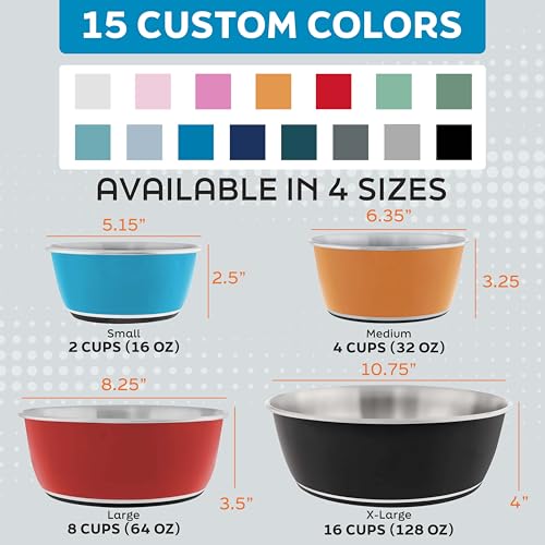 Master Pet Supply Stainless Steel Dog Bowls Set of 2 (128 Oz Each) with Non-Slip Rubber Base - Bone White - Basic Dog Food Bowl Water & Food Bowls for Small Medium Large Dogs & Cats, Metal Dish - color: Bone White, size: 16 Cups (128 oz) 2 Pack