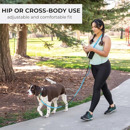 Squirrel Products Hands Free Dog Leash with Hip Belt/Crossbody Strap, Zipper Pouch, and Shock Absorbing Bungee for Walking or Jogging with pet (Blue, Black) - color: Blue and Black