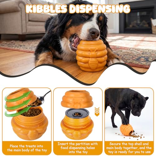 Gemscream 1 Pack Large Dog Toys for Aggressive Chewers, Dog Treat Dispensing Toy to Keep Them Busy, 2-in-1 Fillable Holder with 2 Cups and Food-Dispensing Lids for Large Medium (Yellow) - color: Yellow