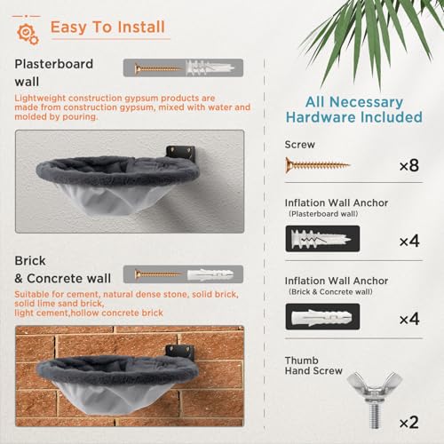 JUNSPOW Cat Hammock Wall Mounted, Foldable & Stable Cat Beds- Breathable Cats Wall Shelves for Sleeping, Playing, Climbing, and Lounging - Maximum Hold Up to 30lb（Gray,Faux Rabbit Fur） - color: Gray