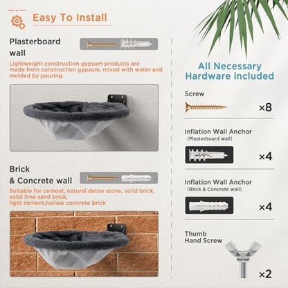 JUNSPOW Cat Hammock Wall Mounted, Foldable & Stable Cat Beds- Breathable Cats Wall Shelves for Sleeping, Playing, Climbing, and Lounging - Maximum Hold Up to 30lb（Gray,Faux Rabbit Fur） - color: Gray