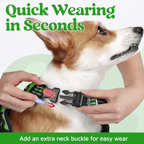 rabbitgoo Dog Harness Small Sized, No Pull Dog Vest with 3 Buckles, Adjustable Soft Padded Pet Harness with Easy Control Handle and Reflective Strips, Green, S - color: Green, size: Small