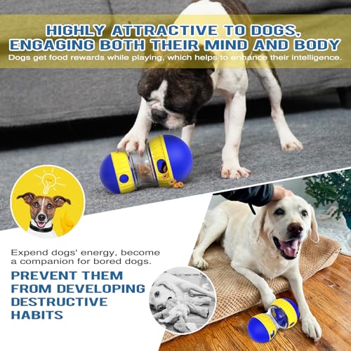 BSISUERM Dog Treat Dispensing Puzzle Toy Adjustable Food Dispenser Slow Feeder Puppy Enrichment Training Rolling Ball Pet Interactive Chase Toys for Small Medium Large Dogs to Keep Them Busy - color: Blue