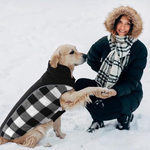 Kuoser Dog Winter Coat, Reversible Waterproof Dog Jacket with Reflective Strip, Warm Dogs Fleece Vest Adjustable Doggy Cold Weather Clothes Plaid Christmas Outfit Pet Apparel for Medium Dogs, Black M - color: Black, size: Medium (Chest Girth: 17.3-20.9''