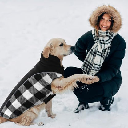 Kuoser Dog Winter Coat, Reversible Waterproof Dog Jacket with Reflective Strip, Warm Dogs Fleece Vest Adjustable Doggy Cold Weather Clothes Plaid Christmas Outfit Pet Apparel for Small Dogs, Black XS - color: Black, size: X-Small (Chest Girth: 9.4-13.8''