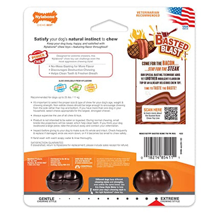 Nylabone Original & Textured Bone Power Chew Toy for Dogs, Durable & Tough Dog Toys for Aggressive Chewers, Basted Blast Bacon and Steak Flavor, Small Dogs - Up to 25 lbs, 2 Pack - size: Small