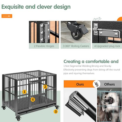 Heavy Duty Dog Crate, Indestructible Large Dog Crate with Escape Proof, High Anxiety Dog Kennel Indoor with Lockable Wheels. (38in) - size: 38in