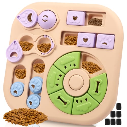 Interactive Dog Puzzle Toys Interactive Treat Dispensing Slow Feeder for Training and Mental Stimulating Dog Enrichment Toys, Dogs Puzzles for Smart Dogs Puppy Cats Pet(Beige) - color: Beige