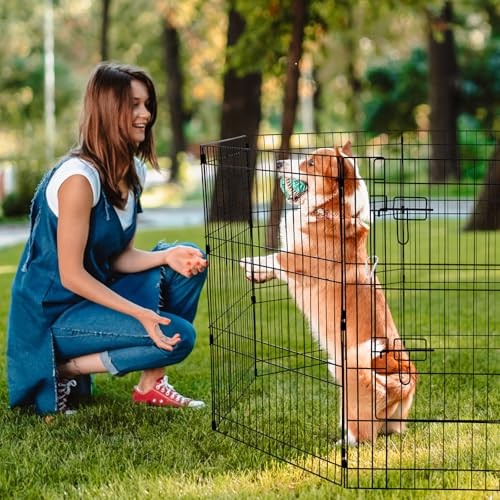VEVOR Dog Playpen, 8 Pcs 30"H x 24"W Panels Foldable Metal Pet Exercise Pen, Dog Fence Indoor and Outdoor Pen with Door, 600D Oxford Fabric Bottom Pad, Pet Playpen for Dogs, Cats, Other Small Animals - size: 8 panels 30*24in, style: Playpen + Bottom Pad