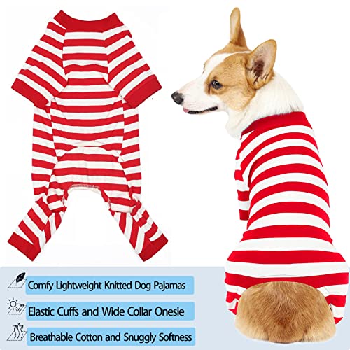 Dog Christmas Pajamas for Large Dogs, Cotton Thermal Dog Pjs Jumpsuit with Cover Legs Christmas Puppy Clothes, Striped Onesie Suit for Small Medium Large Dogs - size: Small