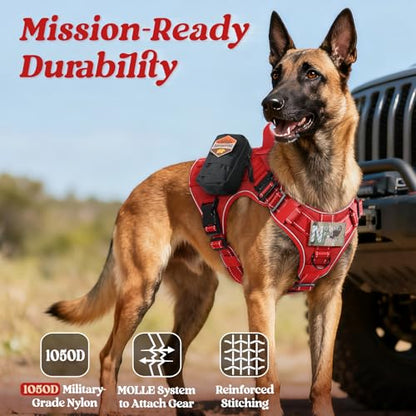 rabbitgoo Tactical Dog Harness Small Sized, No Pull Upgraded Reflective Heavy Duty Molle Vest with Handle, Adjustable Military Service Dog Vest for Walking Hiking Training, Red, S - color: Red Reflective, size: Small
