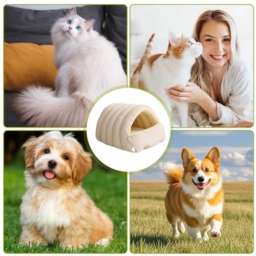 XISAOK Stress Relief Enclosed Cats Bed Machine Washable Cover Soft Velvets Fabric Nonslip Base Compacts Indoor Pet Hideaway